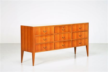 MANIFATTURA ITALIANA Cassettiera. Ottone, vetro e legno. Cm 180,00 x 90,00 x...