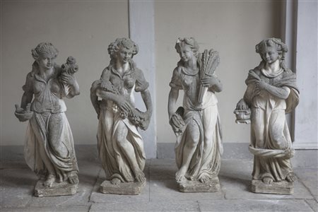 MANIFATTURA ITALIANA Quattro sculture in pietra di Vicenza raffiguranti le...