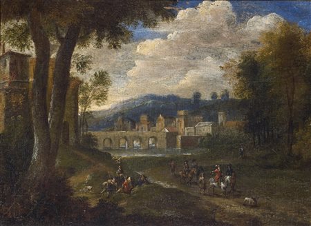 ARTISTA DEL XVII SECOLO Paesaggio. Olii su tela. Cm 39,00 x 27,00. 17th...