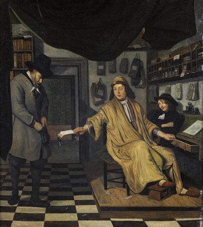 ARTISTA DEL XIX SECOLO La consegna della lettera. Olio su tela . Cm 63,00 x...