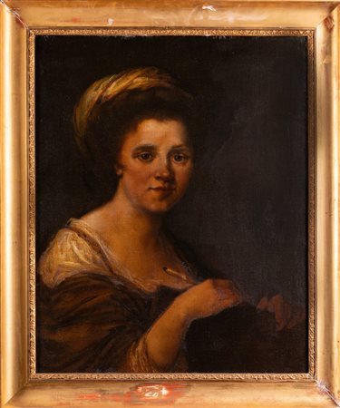 ARTISTA DEL XIX SECOLO Ritratto di Angelica Kauffmann. Olio su tela . Cm...