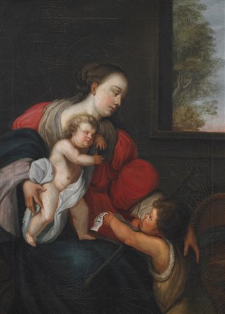 ARTISTA DEL XIX SECOLO Madonna con bambino e San Giovannino. Olio su tela ....
