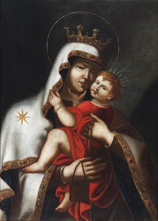 ARTISTA DEL XVII SECOLO Madonna del Carmine. Olio su tela . Cm 57,00 x 74,00....