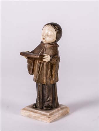 MOLINS CHARLES HENRY (XX SECOLO) Frate in preghiera. . avorio e bronzo...