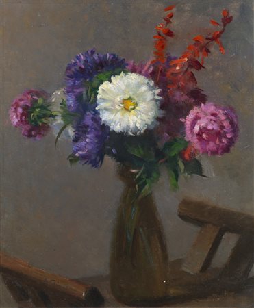 RIZZI EMILIO (1881 - 1952) Vaso di fiori. Olio su cartone pressato. Cm 37,00...