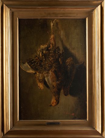 PELLICCIOTTI TITO (1871 - 1950) Cacciagione. . Olio su tavola. Cm 29,00 x...