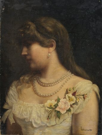 ARTISTA DEL XIX SECOLO Ritratto di donna. . Olio su tela . Cm 42,50 x 56,50....