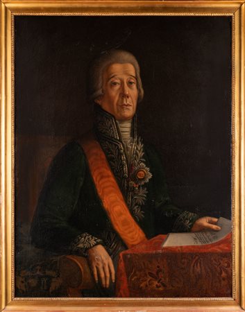 ANONIMO DEL XIX SECOLO Ritratto d'uomo con lettera. Olio su tela . Cm 105,00...