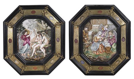 MANIFATTURA ITALIANA DEL XIX SECOLO Coppia di cornici in legno ebanizzato,...