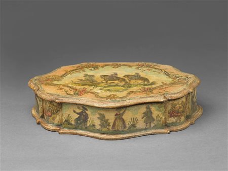 MANIFATTURA VENEZIANA DEL XVIII SECOLO Scatola mistilinea in legno laccato ad...