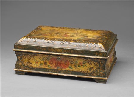 MANIFATTURA DEL XVIII SECOLO Scatola in legno laccato ad arte povera a fondo...