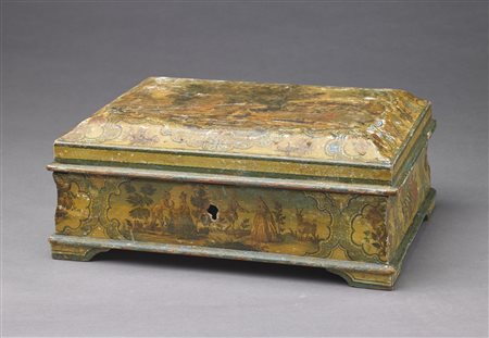 MANIFATTURA VENEZIANA DEL XVIII SECOLO Scatola in legno laccato ad arte...