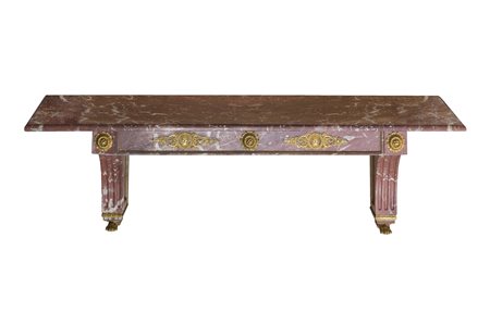 MANIFATTURA FRANCESE DEL XIX SECOLO Consolle in marmo con finiture in bronzo...