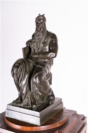 SCULTORE FRANCESE DEL XIX SECOLO Mosè. bronzo. Cm 44,00. Base in legno...