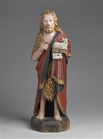 SCULTORE ITALIANO DEL XVI SECOLO San Giovanni Battista in legno policromo. ....