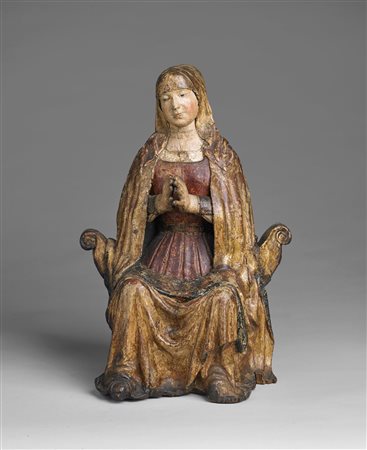 SCULTORE VENETO DEL XV SECOLO Madonna assisa in trono in legno policromo e...