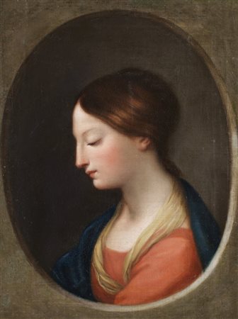 ARTISTA DEL XVIII SECOLO Volto femminile. Olio su tela . Cm 48,50 x 63,50. ....