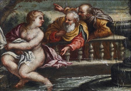ARTISTA VENETO DEL XVII SECOLO Susanna e i vecchioni. Olio su tela . Cm 32,00...