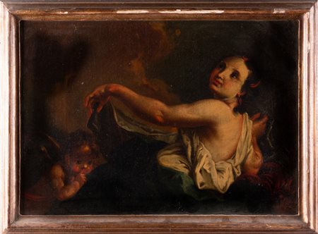 ARTISTA VENETO DEL XVIII SECOLO Danae e la pioggia d'oro. Olio su tela . Cm...