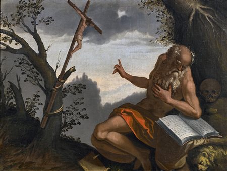 ARTISTA VENETO DEL XVII SECOLO San Girolamo. . Olio su tela . Cm 66,00 x...