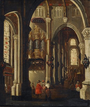 ARTISTA NORDICO DEL XVII SECOLO Interno di una cattedrale. Olio su tavola. Cm...