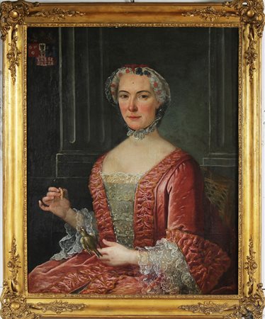 ARTISTA DEL XVIII SECOLO Ritratto di donna. Olio su tela . Cm 74,00 x 93,00....