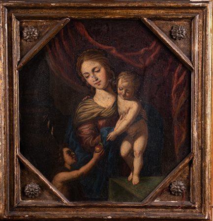 ARTISTA DEL XVII SECOLO Madonna con il Bambino. Olio su ardesia. Cm 34,00 x...