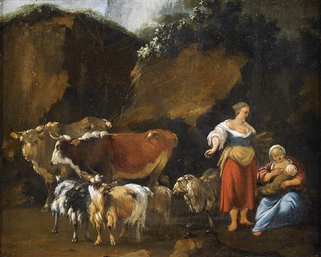 ARTISTA STRANIERO OPERANTE A ROMA NEL XVII SECOLO Paesaggio con armenti e...