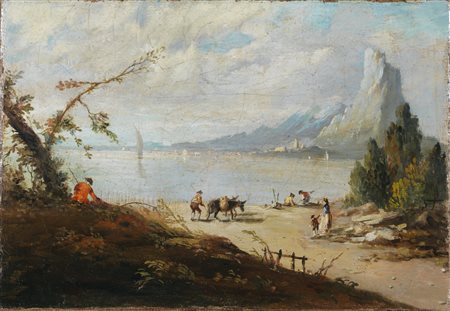 GUARDI GIACOMO (1764 - 1835) Attribuito a. Capriccio con figure. Olio su tela...