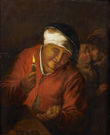 ARTISTA NORDEUROPEO DEL XVII SECOLO Figura a lume di candela. Olio su tavola....