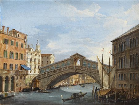 ARTISTA DEL XVIII SECOLO Ponte di Rialto. Olio su tela . Cm 29,50 x 22,00....