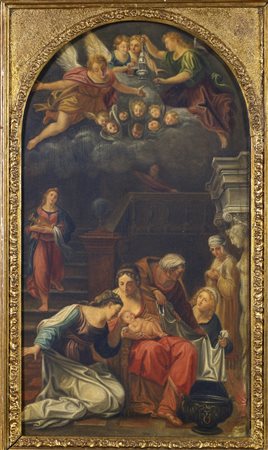 ARTISTA DEL XVII SECOLO Madonna con il Bambino. Olio su tela . Cm 27,50 x...
