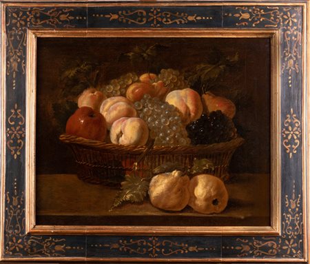 ARTISTA ROMANO DEL XVIII SECOLO Natura morta di frutta in un cesto. Olio su...