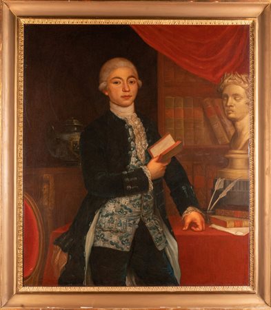 ARTISTA DEL XVIII SECOLO Ritratto di giovane con libro. . Olio su tela . Cm...
