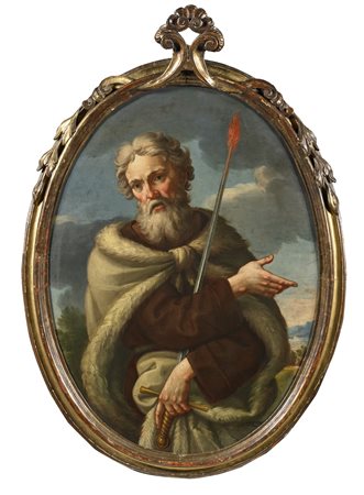 ARTISTA DEL XVII SECOLO Sant'Elia. . Olio su tela ovale. Cm 71,00 x 96,00. ....