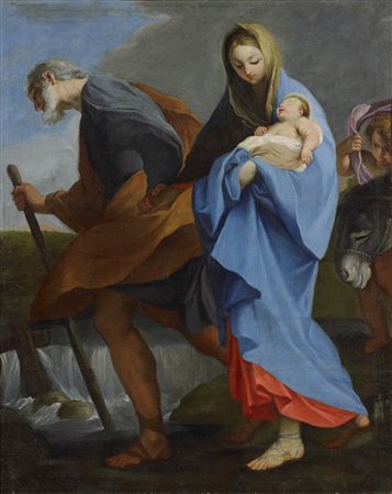 ARTISTA ROMANO DEL XVII SECOLO Fuga in Egitto. Olio su tela . Cm 95,00 x...