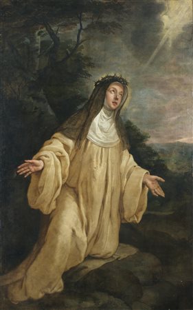 ARTISTA RUBENSIANO DEL XVII SECOLO Santa Caterina da Siena. Olio su tela . Cm...