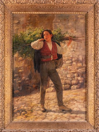 VERTUNNI ARTURO (1860 - 1910) Contadino con fascina. . Olio su tela . Cm...