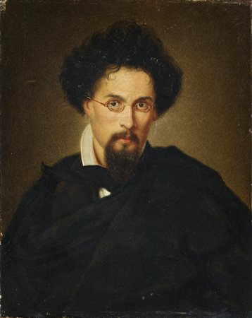 ARTISTA DEL XIX SECOLO Ritratto d'uomo con occhiali. Olio su tela . Cm 19,00...