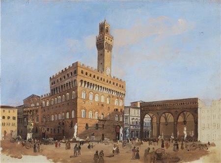 ARTISTA DEL XIX SECOLO Veduta di Firenze. Olio su tavola. Cm 32,50 x 24,00. ....