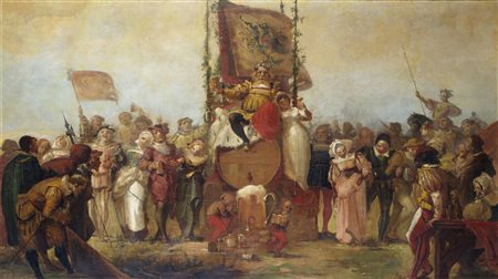 ARTISTA DEL XIX SECOLO Ode alla birra. . Olio su tela . Cm 243,00 x 197,00....