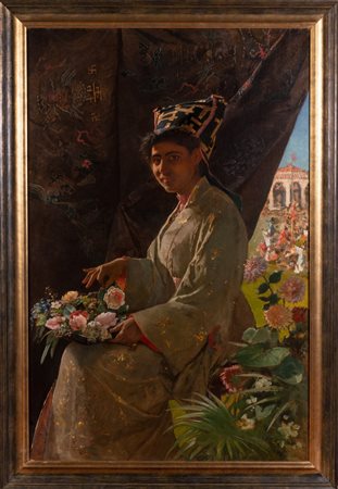 PITTORE DEL XIX SECOLO Ritratto di orientale. Olio su tela . Cm 94,00 x...