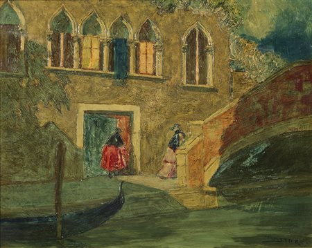 PAOLETTI RODOLFO (1866 - 1940) Calle veneziana. Olio su compensato. Cm 50,50...