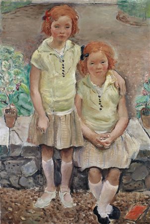 VAGNETTI GIANNI (1897 - 1956) Sorelline. Olio su tela . Cm 80,00 x 118,00....