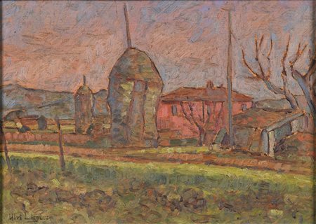 ULVI LIEGI (1859 - 1939) Campagna d'inverno. 1938. Olio su tavola. Cm 42,00 x...