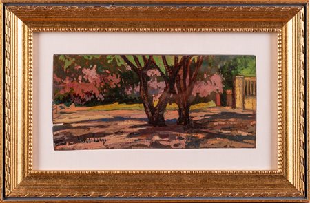 ULVI LIEGI (1859 - 1939) Paesaggio con albero. . Olio su tavola. Cm 24,00 x...