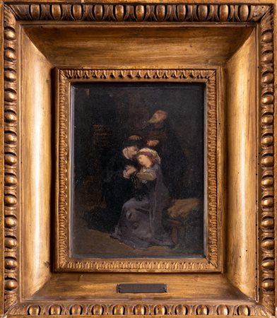 PATINI TEOFILO (1840 - 1906) Attribuito a. Gli amanti. Olio su tavola. Cm...