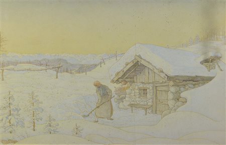 GEORGIEV BORIS (1888 - 1962) Capanna della felicità. . Affresco su faesite....