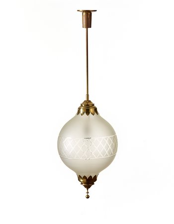 Arredoluce (Attribuito)Lampada a sospensione con struttura in ottone e...