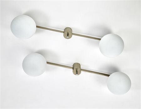 Angelo Lelii (Ancona 1915 - 1987)Coppia di lampade a plafone a due luci...
